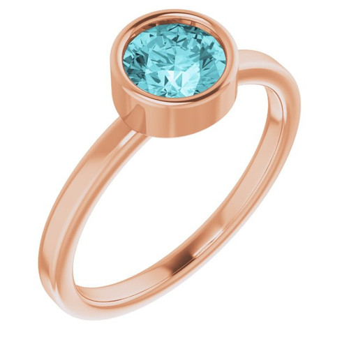 Blue Zircon in 14 Karat Rose Gold 6 mm Round Blue Zircon Gemstone Ring