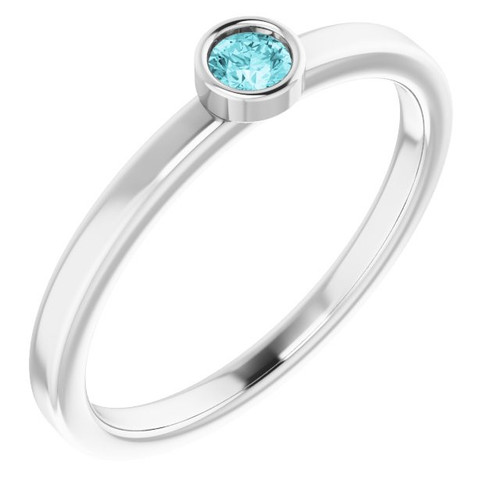 Blue Zircon in 14 Karat White Gold 3 mm Round Blue Zircon Gemstone Ring