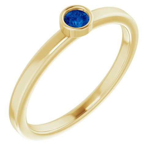 Lab Blue Sapphire set 14 Karat Yellow Gold 3 mm Round Lab Created Sapphire