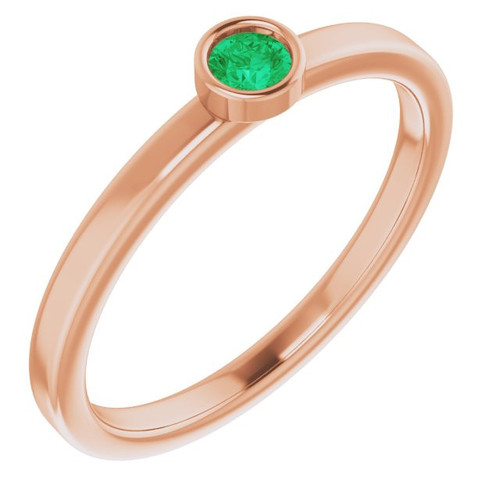 14 Karat Rose Gold 3 mm Round Created Emerald Gemstone Ring