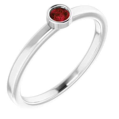 Platinum 3 mm Round Mozambique Garnet Gemstone Ring