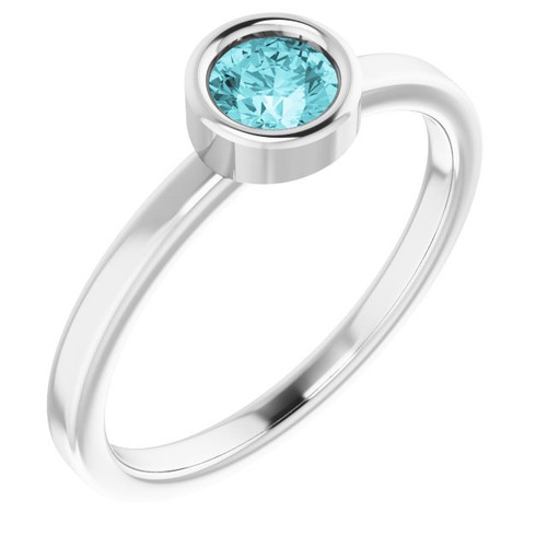 Blue Zircon in 14 Karat White Gold 4.5 mm Round Blue Zircon Gemstone Ring