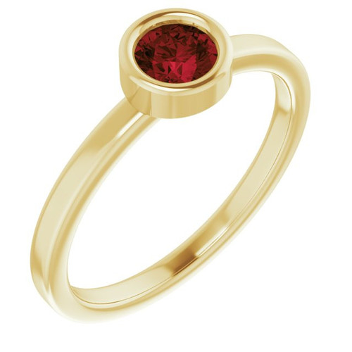 14 Karat Yellow Gold 4.5 mm Round Mozambique Garnet Gemstone Ring