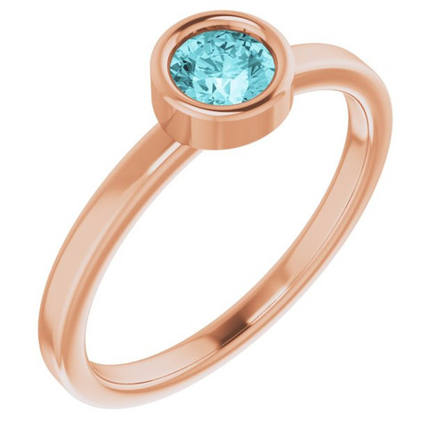 Blue Zircon in 14 Karat Rose Gold 4.5 mm Round Blue Zircon Gemstone Ring