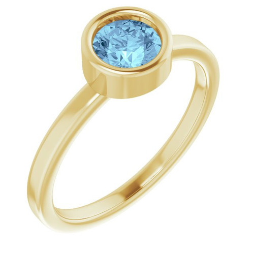 14 Karat Yellow Gold 5.5 mm Round Aquamarine Gemstone Ring