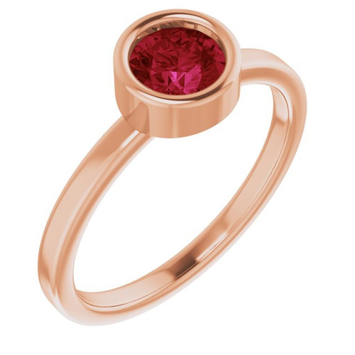 Created Ruby Gem in 14 Karat Rose Gold 5.5 mm Round Lab Ruby Gemstone Ring