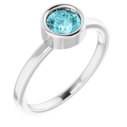 Blue Zircon in Platinum 5.5 mm Round Blue Zircon Gemstone Ring