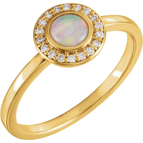 14 Karat Yellow Gold Fire Opal and .08 Carat Diamond Ring