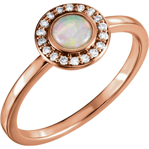 Buy 14 Karat Rose Gold Fire Opal and .08 Carat Diamond Ring