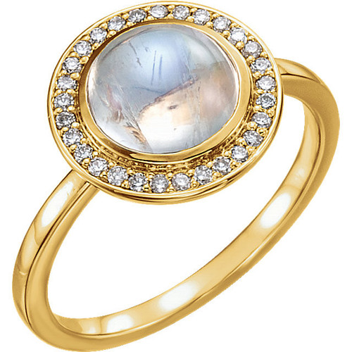 Buy 14 Karat Yellow Gold Rainbow Moonstone and 0.12 Carat Diamond Ring