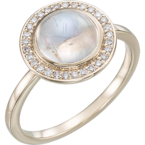 Buy 14 Karat Rose Gold Rainbow Moonstone & 0.12 Carat Diamond Ring