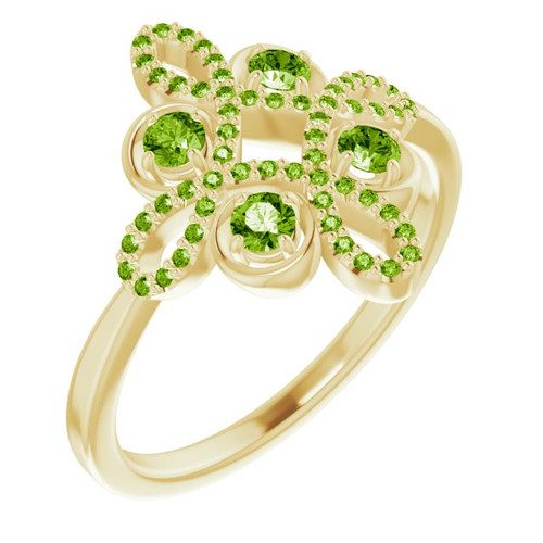 Peridot in 14 Karat Yellow Gold Peridot and 00.17 Carat Diamond Clover Ring