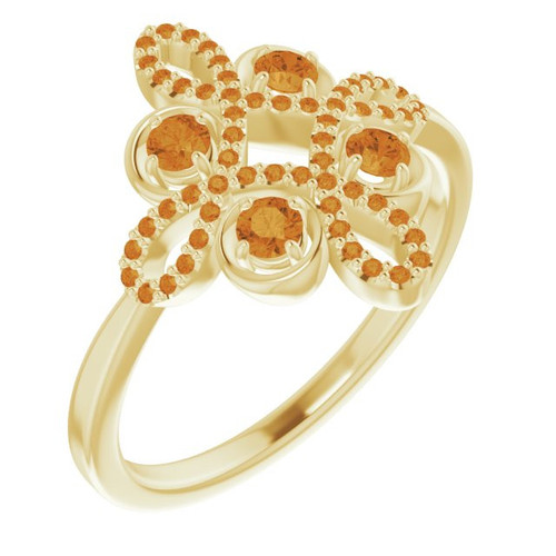 14 Karat Yellow Gold Citrine and 00.17 Carat Diamond Clover Ring