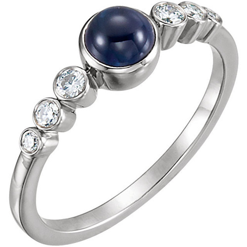 Shop 14 Karat White Gold Blue Sapphire and 00.17 Carat Diamond Ring
