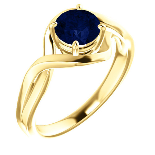 14 Karat Yellow Gold  Lab Grown Blue Sapphire Ring