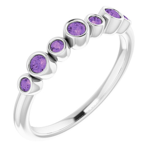 Sterling Silver Genuine AAA Amethyst Bezel Set Ring