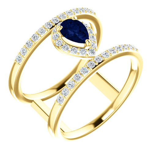 14 Karat Yellow Gold Blue Sapphire and 0.33 Carat Diamond Ring