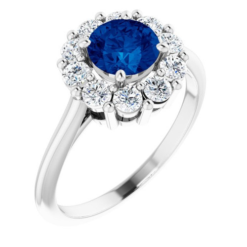 Lab Blue Sapphire Gem set it Platinum Blue Sapphire and 0.50 Carat Diamond Ring