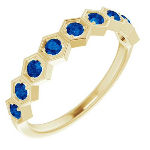 Lab Blue Sapphire set 14 Karat Yellow Gold Lab Created Sapphire Stackable Ring