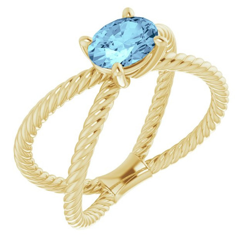 14 Karat Yellow Gold Aquamarine Rope Ring