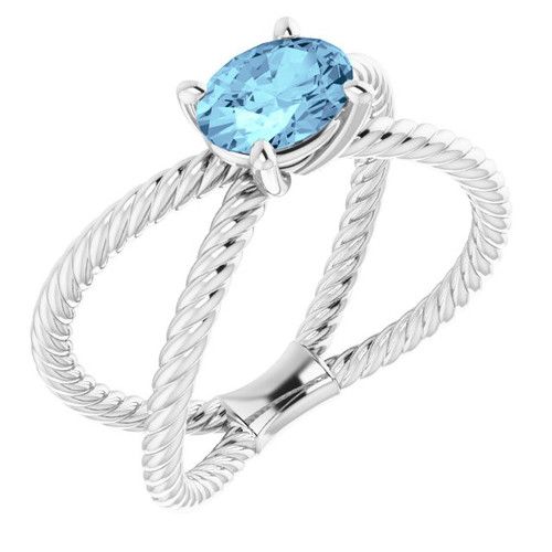 Platinum Aquamarine Rope Ring