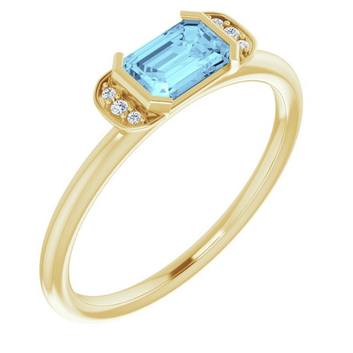14 Karat Yellow Gold Aquamarine and .02 Carat Diamond Stackable Ring