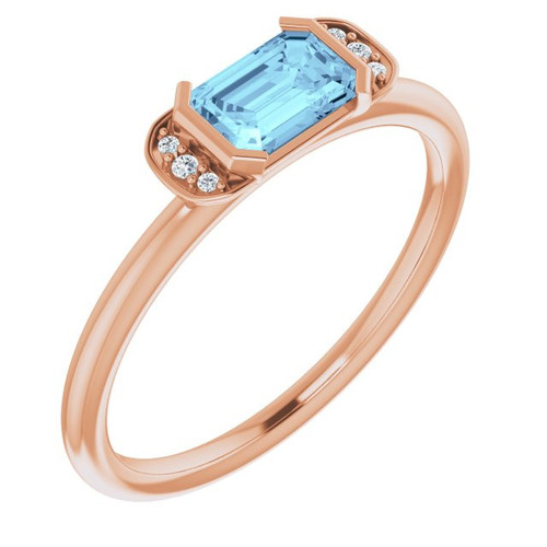 14 Karat Rose Gold Aquamarine and .02 Carat Diamond Stackable Ring