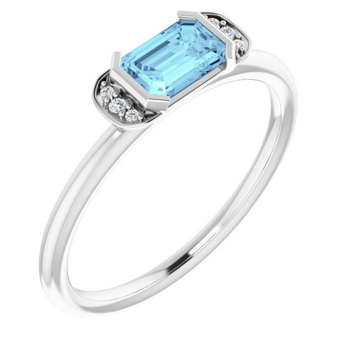 Sterling Silver Aquamarine and .02 Carat Diamond Stackable Ring
