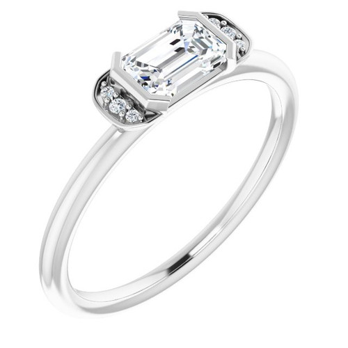 Genuine Sapphire Ring in 14 Karat White Gold Sapphire & .02 Carat Diamond Stackable Ring       