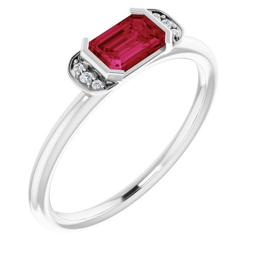 Ruby Platinum Ruby and .02 Carat Diamond Stackable Ring