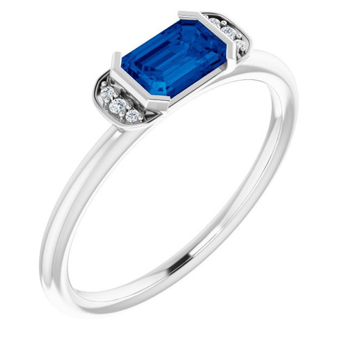 Natural Sapphire set in 14 Karat White Gold and .02 Carat Diamond Stackable Ring