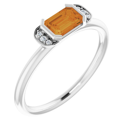 14 Karat White Gold Citrine and .02 Carat Diamond Stackable Ring