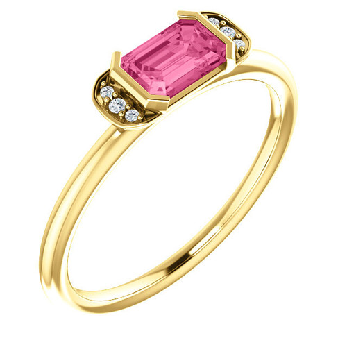 Shop 14 Karat Yellow Gold  Pink Tourmaline and .02 Carat Diamond Stackable Ring
