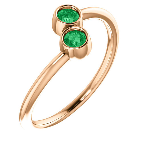 14 Karat Rose Gold Emerald2 Stone Ring