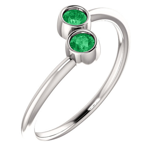 14 Karat White Gold  Emerald 2 Stone Ring