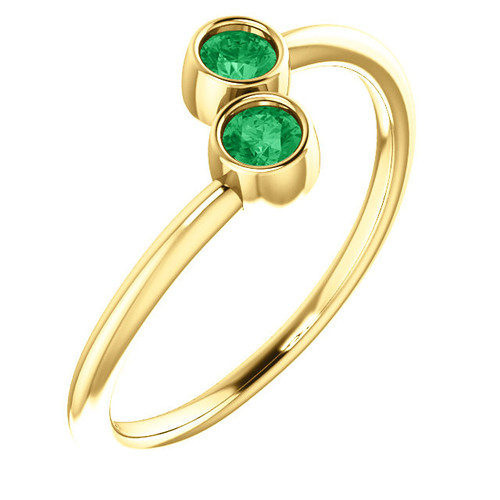 Buy 14 Karat Yellow Gold Lab Emerald 2 Stone Ring