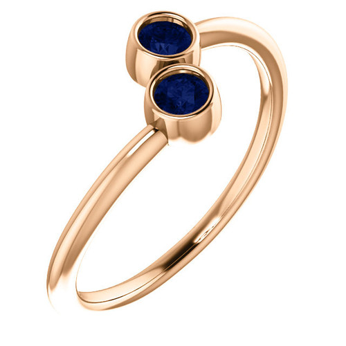 14 Karat Rose Gold Blue Sapphire 2 Stone Ring
