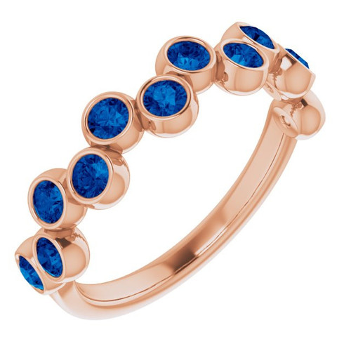 Lab Blue Sapphire set 14 Karat Rose Gold Lab Sapphire Bezel Set Ring