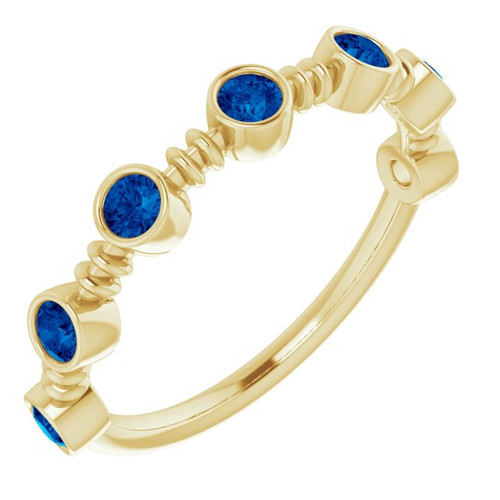 Lab Blue Sapphire set 14 Karat Yellow Gold Lab Created Sapphire Bezel Set Ring