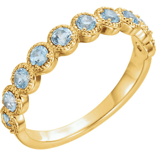 Buy 14 Karat Yellow Gold Aquamarine Beaded Ring