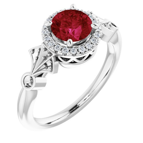 Created Ruby Platinum Ruby and 0.17 Carat Diamond Ring