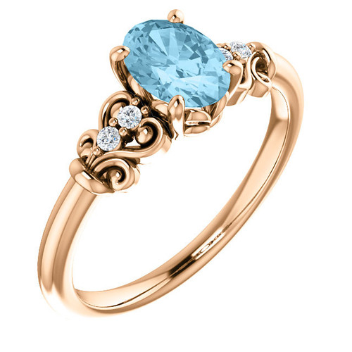 Buy 14 Karat Rose Gold Aquamarine & .04 Carat Diamond Ring