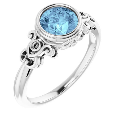 Genuine Aquamarine Ring in Platinum Aquamarine & .03 Carat Diamond Ring 