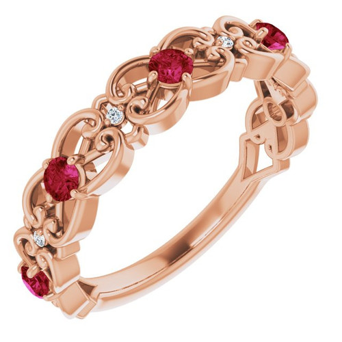 Buy 14 K Rose Gold Ruby and .025 Ct Diamond Vintage | AfricaGems