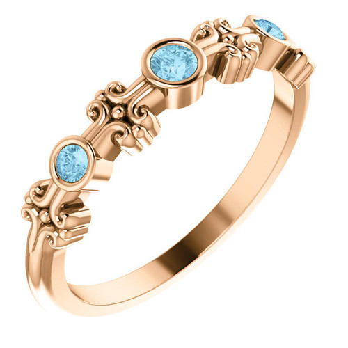 14 Karat Rose Gold Aquamarine Bezel-Set Ring