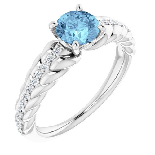 Platinum Aquamarine and 0.15 Carat Diamond Ring