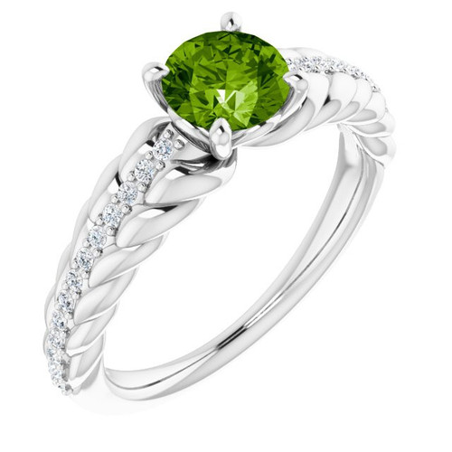 Peridot in 14 Karat White Gold Peridot and 0.15 Carat Diamond Ring