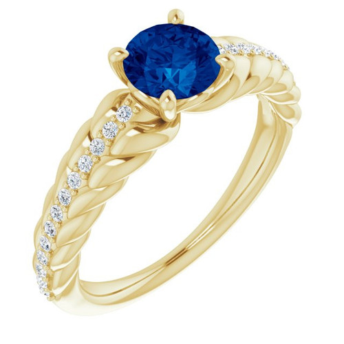 Genuine Sapphire Ring in 14 Karat Yellow Gold Genuine Sapphire & 1/8 Carat Diamond Ring    