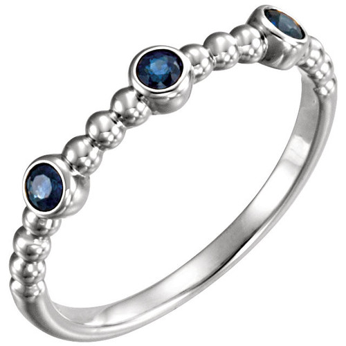 Sterling Silver Blue Sapphire Beaded Ring