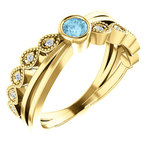 Shop 14 Karat Yellow Gold Aquamarine and .05 Carat Diamond Ring
